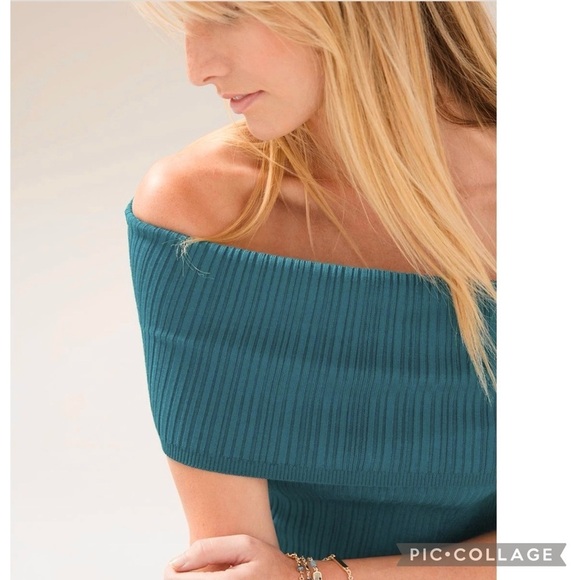 WHBM Teal Ribbed Off Shoulder Top XL - Picture 12 of 15